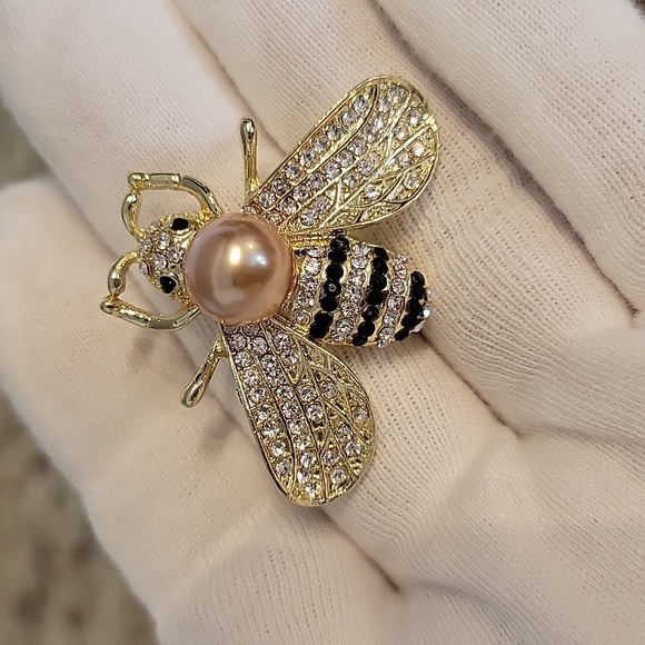 Bee pin bee brooch purse brooch gold pearl brooch pin - Picture 4 of 15
